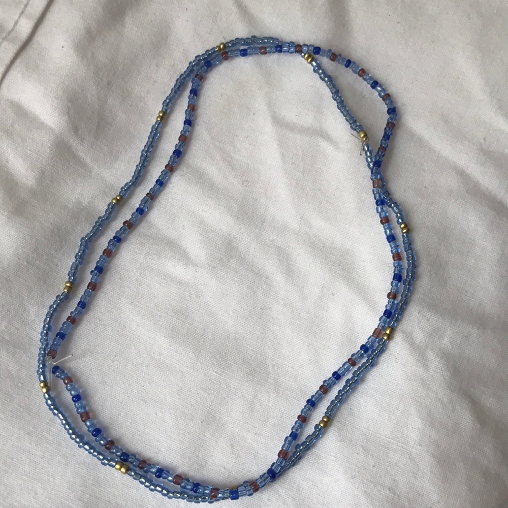 Blue seed bead choker set of 2 necklaces